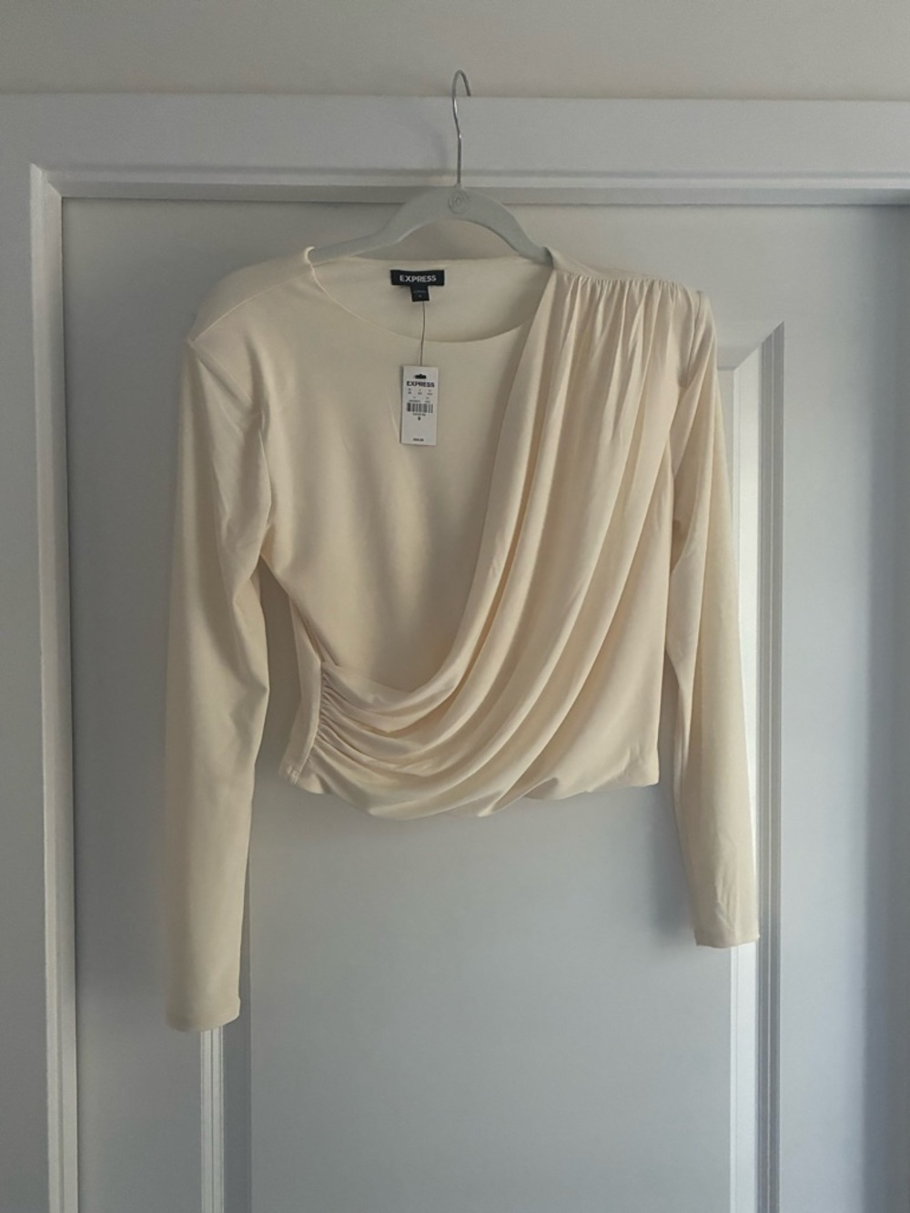 Express Cream Draped Long-Sleeve Top Size M New with Tags